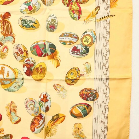 HERMES Carre 90 Scarf ""COUVEE D'HERMES"" Silk Yellow Auth 139210 - Picture 12 of 14